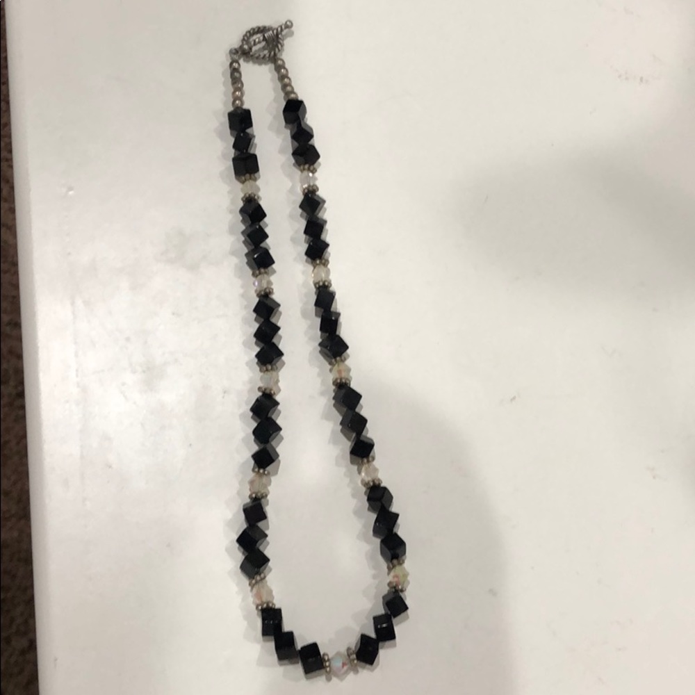 Black and iridescent bead necklace